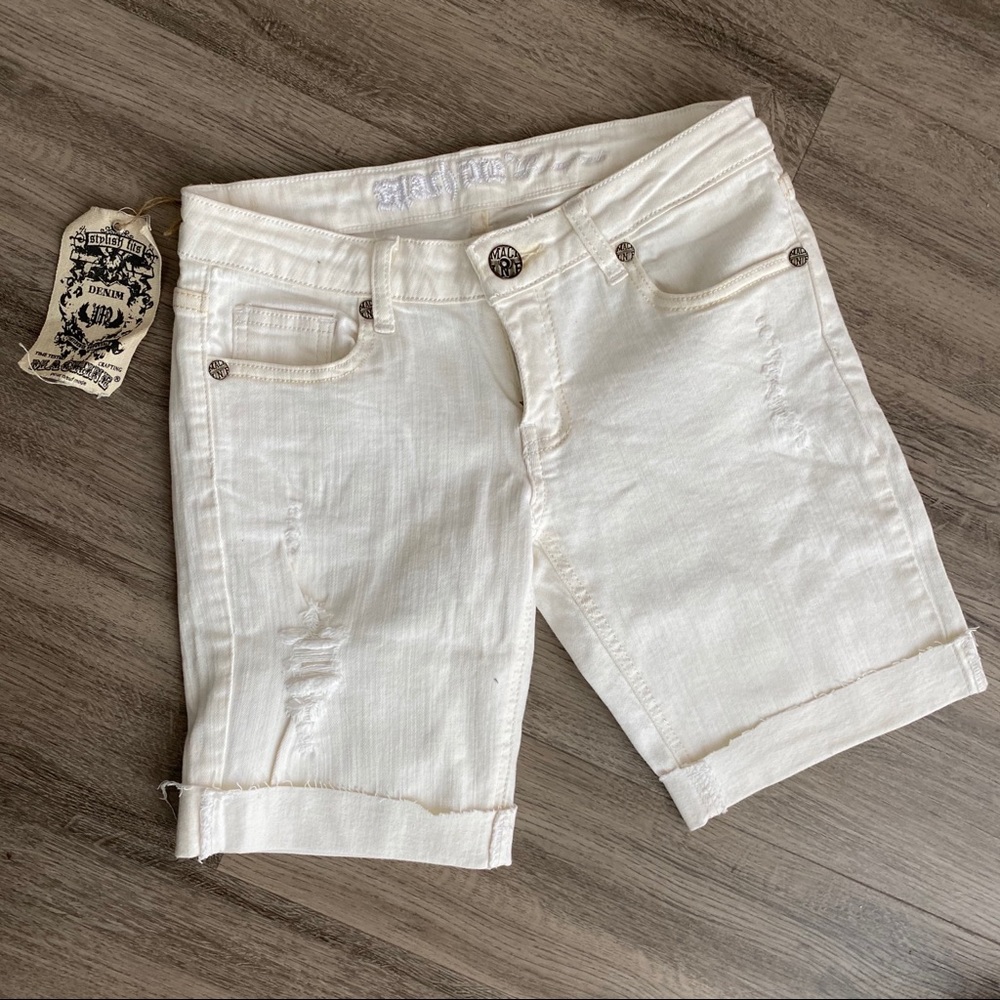 Machine white denim long shorts jeans NWT